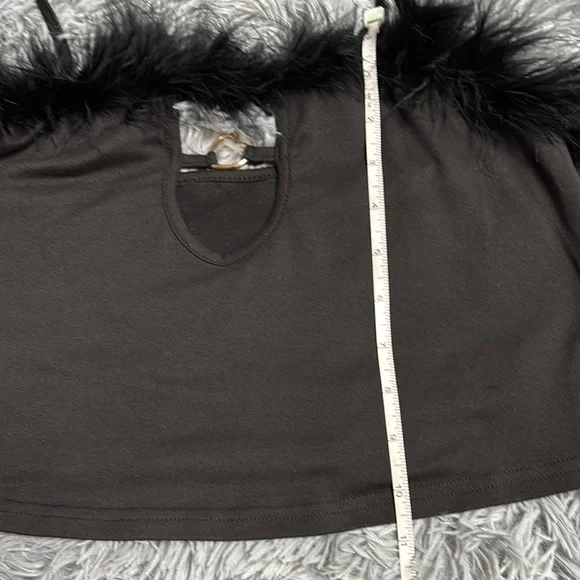 Black Feather Trim Crop Top with Cutout - Picture 11 of 14